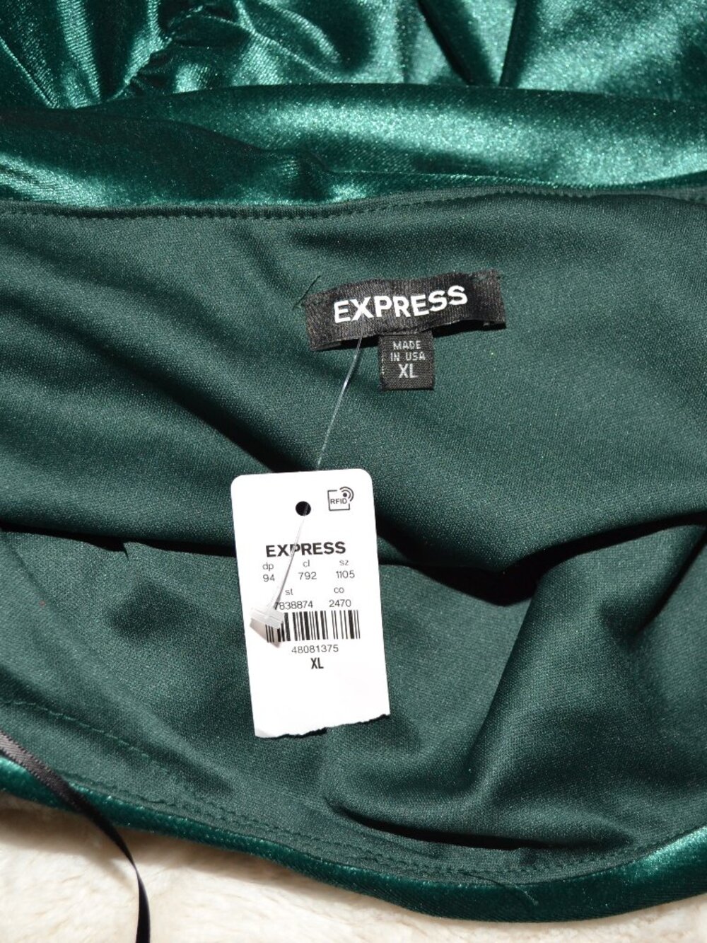 Express Velvet Emerald Green Ruched Wide Leg One Shoulder Party New Jumpsuit XL - Picture 7 of 8